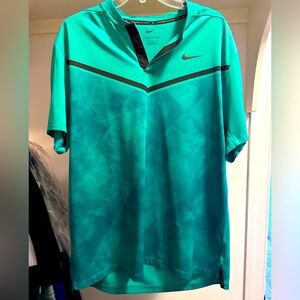 Nike Tiger Woods TW Golf Blade Printed Dri-Fit ADV Polo Teal Green Men's L RARE